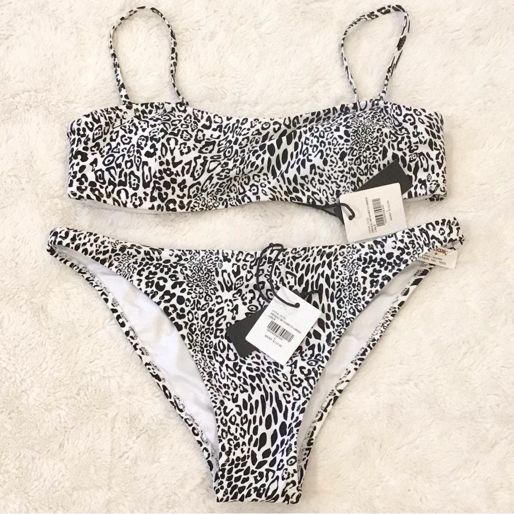 Kendall & Kylie NWT Bikini Animal Print Bandeau All-Time High Waist Swimsuit Lg